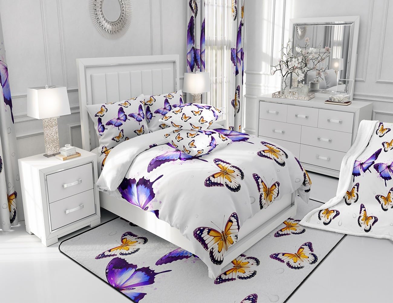 Jejeloiu Bettwäsche-Set Schmetterling & Blumen | 100% Baumwolle | Doppelbett
