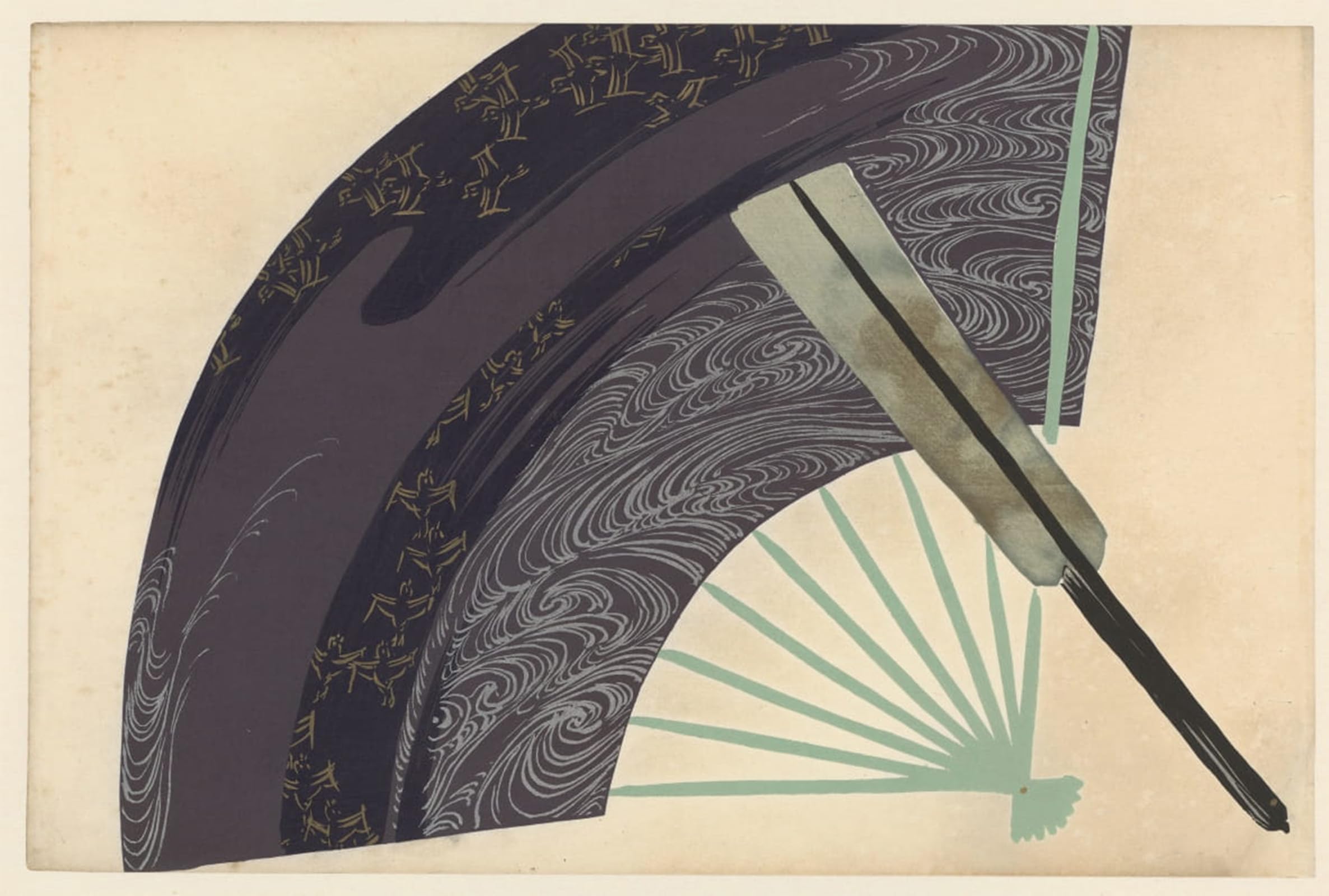 SERENDIPITP Abstract Painting Mural Print Picture Wall Decor Painting Fan by Kamisaka Sekka Vintage Wall Artwork for Home Decor 60x90cm