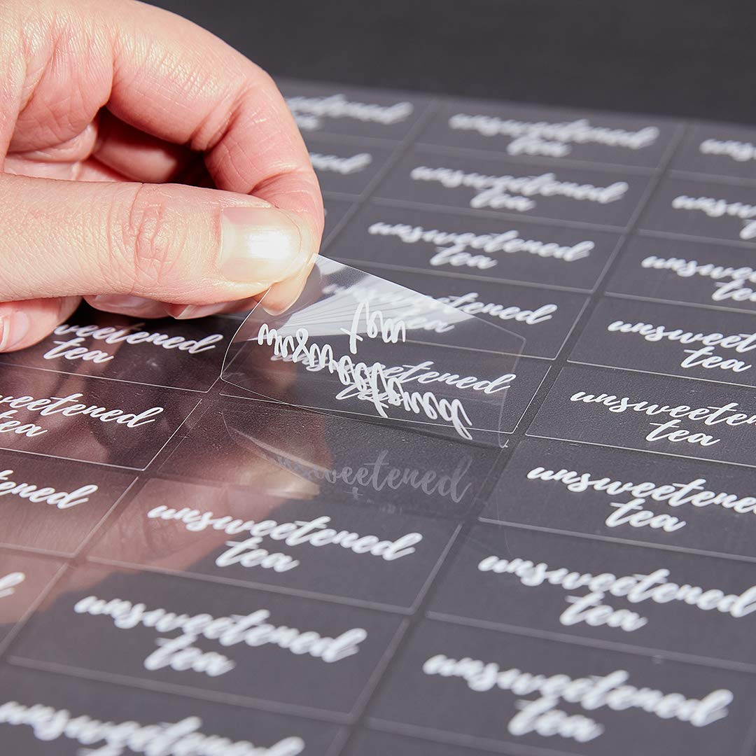 Label Tek Plastic Unsweetened Tea Label - Clear with White Font, Water-Resistant - 2" x 1" - 100 count box - Restaurantware