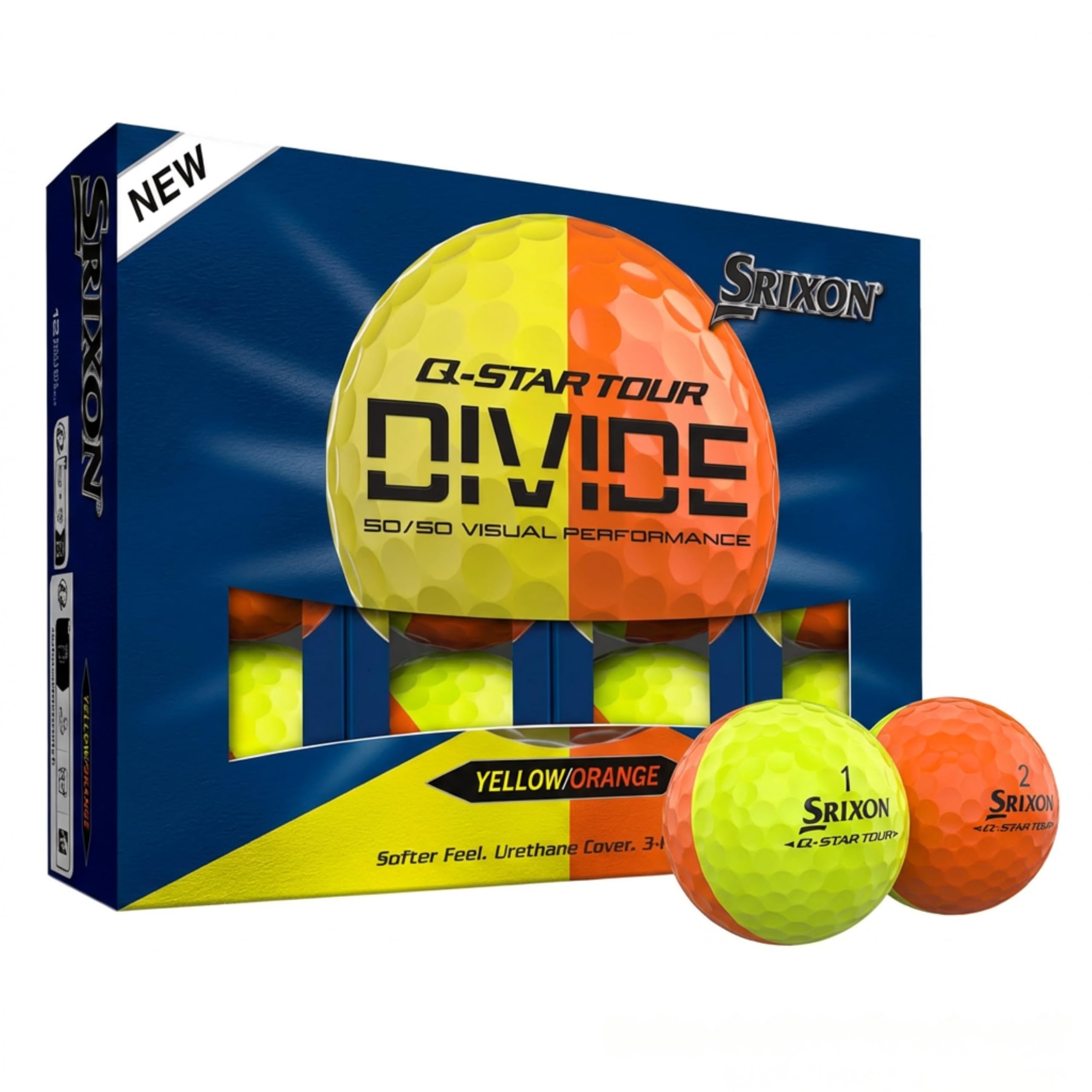 Srixon Q-Star Tour Divide – Zweifarbige Urethan-Golfbälle, Ideal für Damen | Weiches Schlaggefühl, optimierte Weite | FastLayer Core mit 74 Kompression | Geschenkidee für Golfer | 12er-Pack