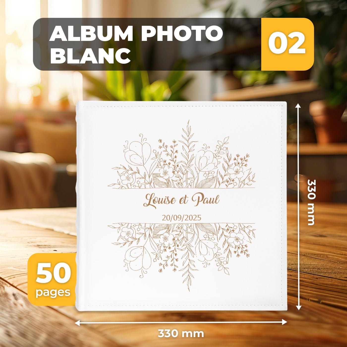 Maverton Album à 500 Photos avec couverture - cadeau personnalisé pour couples - Livre Photo pour mariés - Album photo pochette livre en cuir blanc - cadeau mariage - souvenir - fiancailles 2