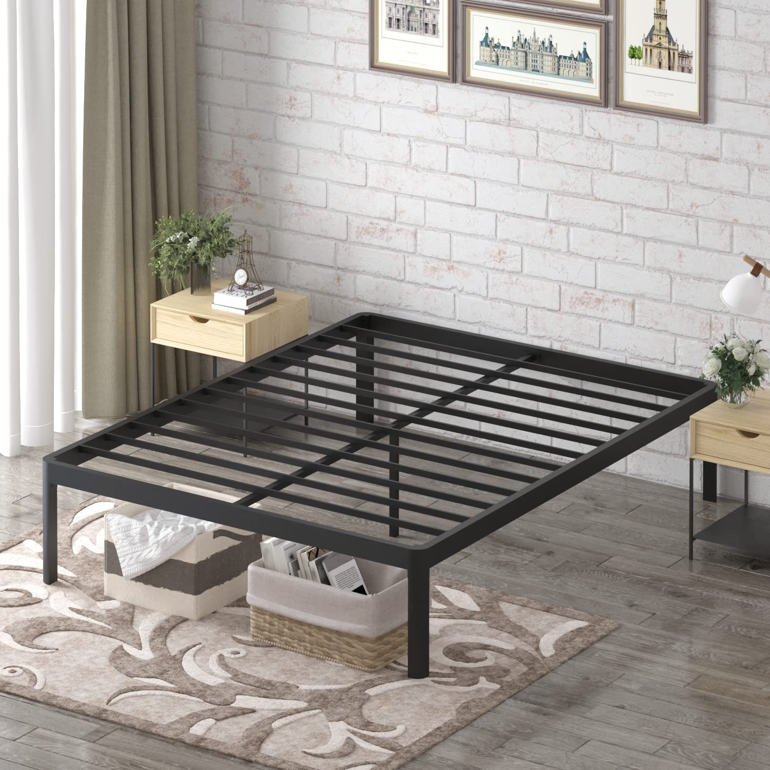 Full Yitong Angel Bed Frame with Round Corner Edge Legs, 14 Inch Heavy Duty Support 3500 lbs Metal Platform Bed Frame Full Size, No Box Spring Needed / Noise Free/ Non-Slip / Steel Slat Support