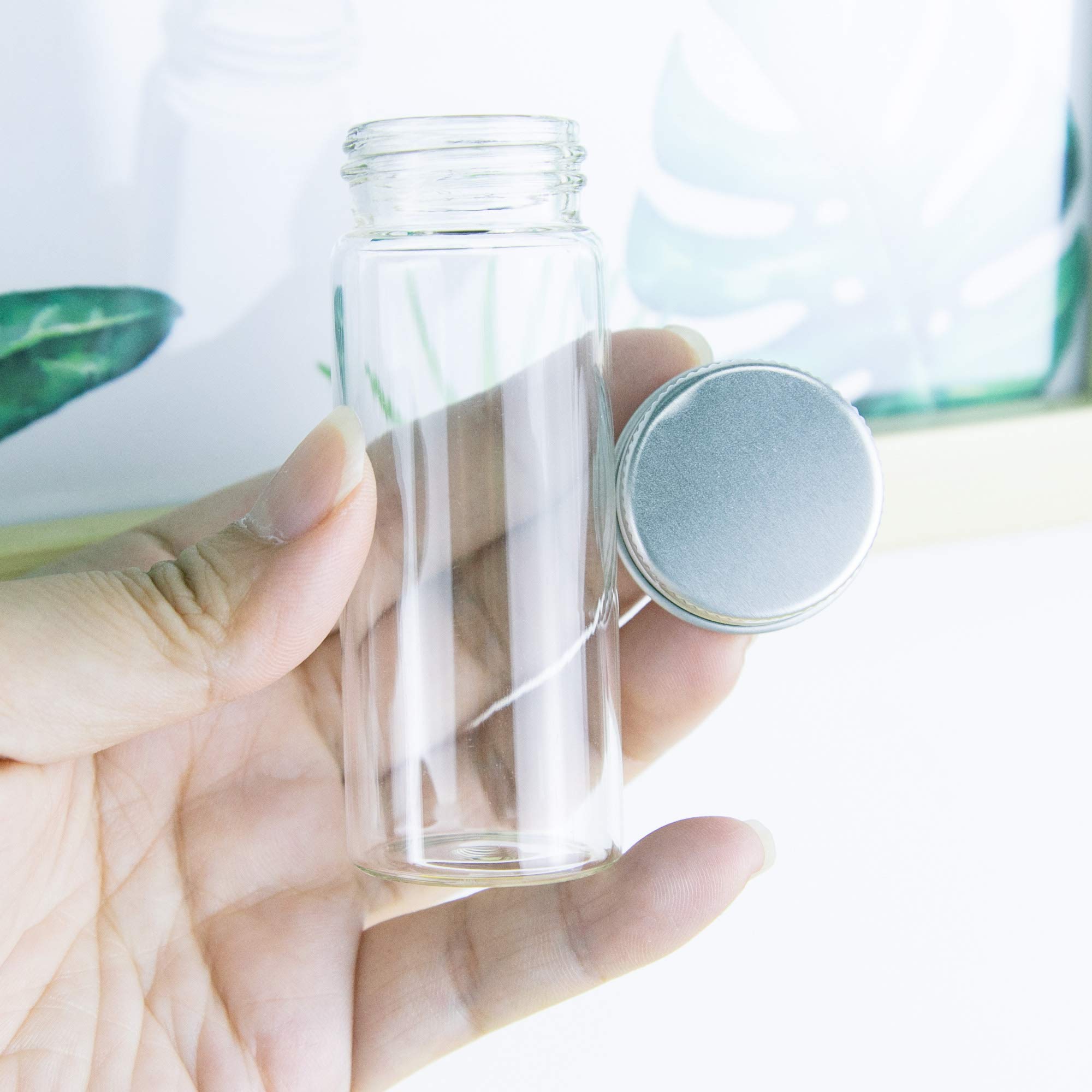 50pcs 40ml Bouteille en Verre Transparent et Bouchon en Aluminium argenté,Le Couvercle en Aluminium spiralé est Plus Unique et Offre de Meilleures Performances d'étanchéité. (50, 40ml)