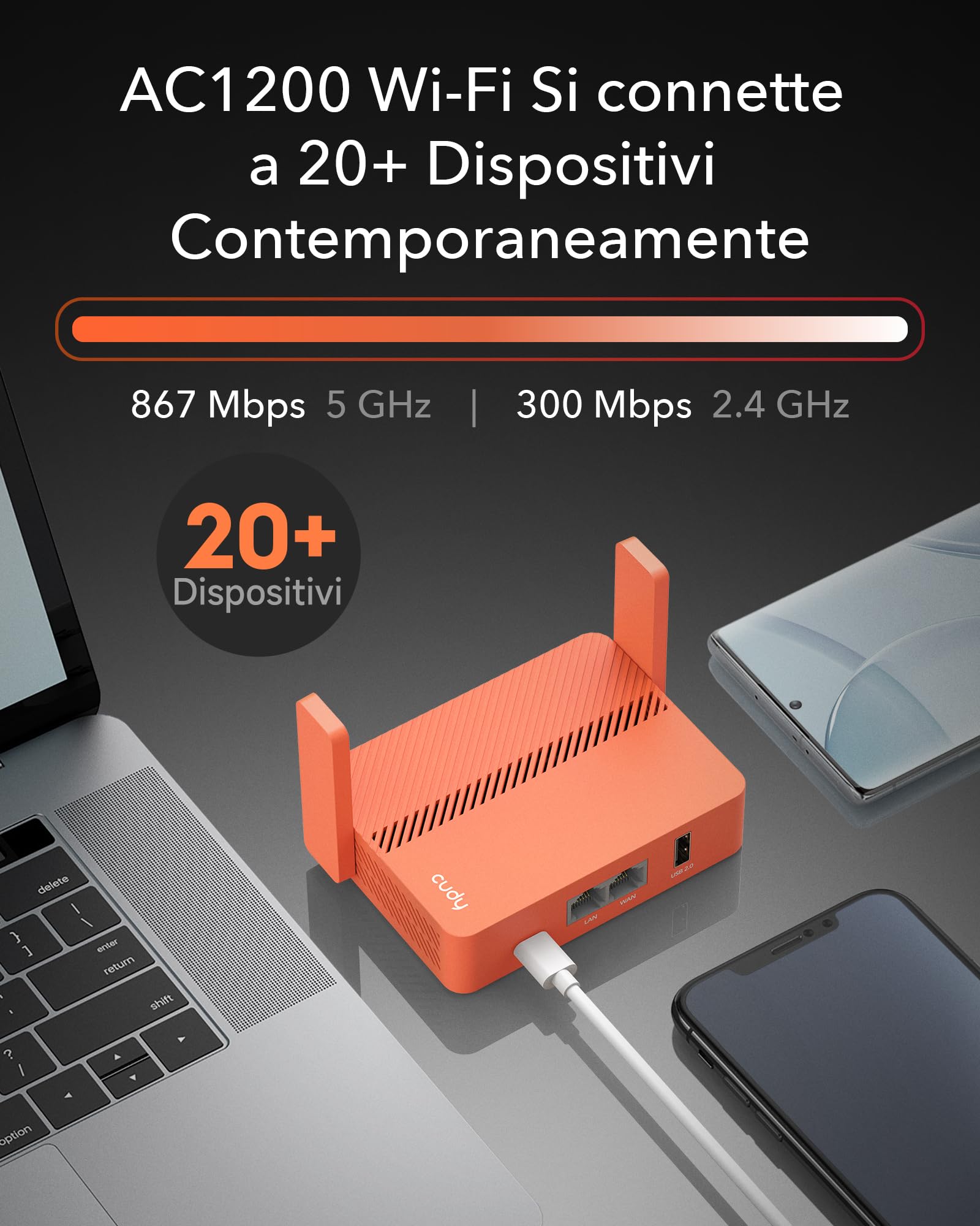 Cudy AC1200 Router Da Viaggio Wi-Fi Tascabile, Extender/Ripetitore Per Reti Pubbliche e Alberghiere, WISP, Client e Server VPN, USB, TR1200