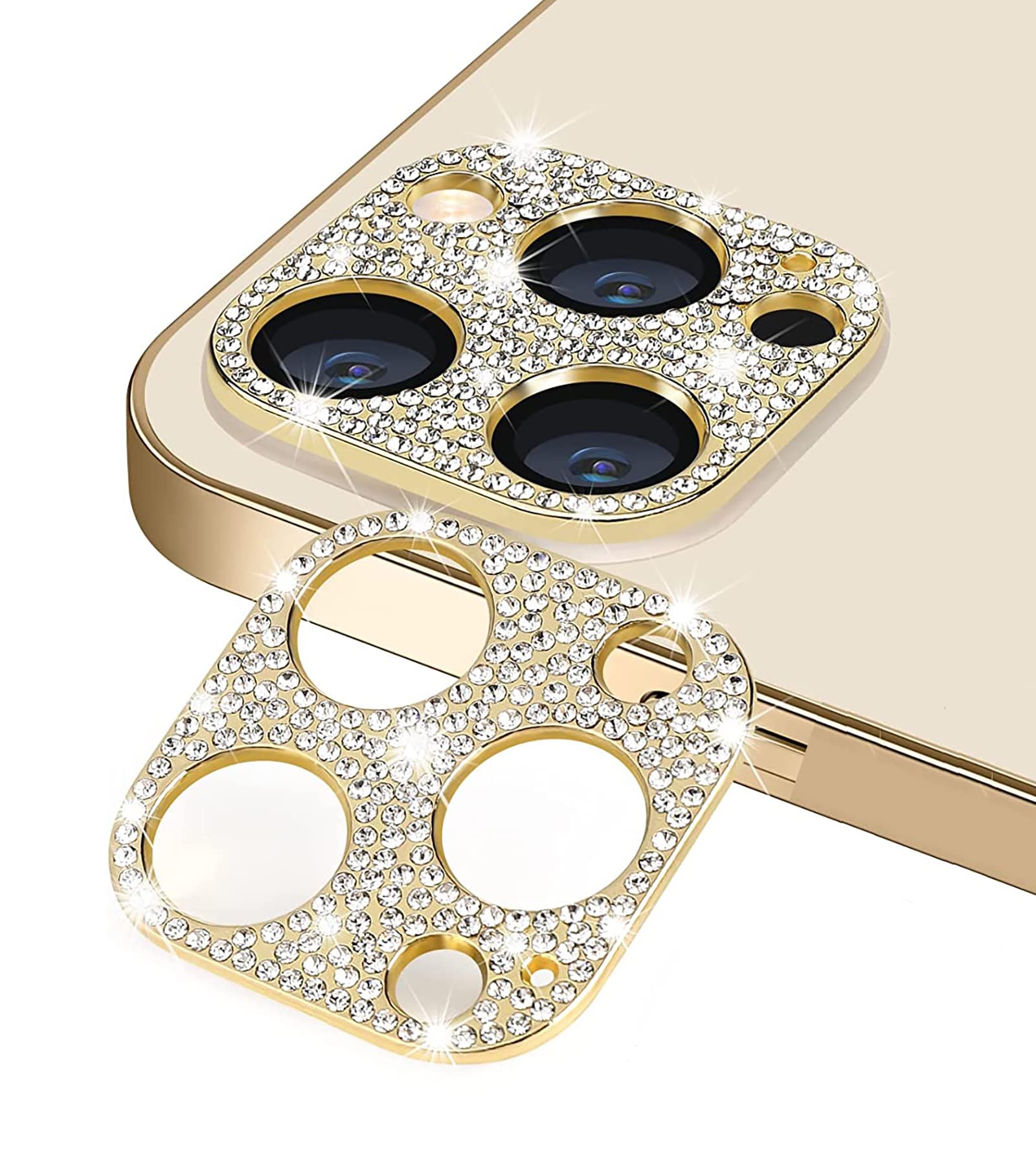 GIOPUEY Protezione Fotocamera In Cristallo Per IPhone 14 Pro Max/14 Pro – Blingbling Oro, Lega Di Alluminio Anticaduta