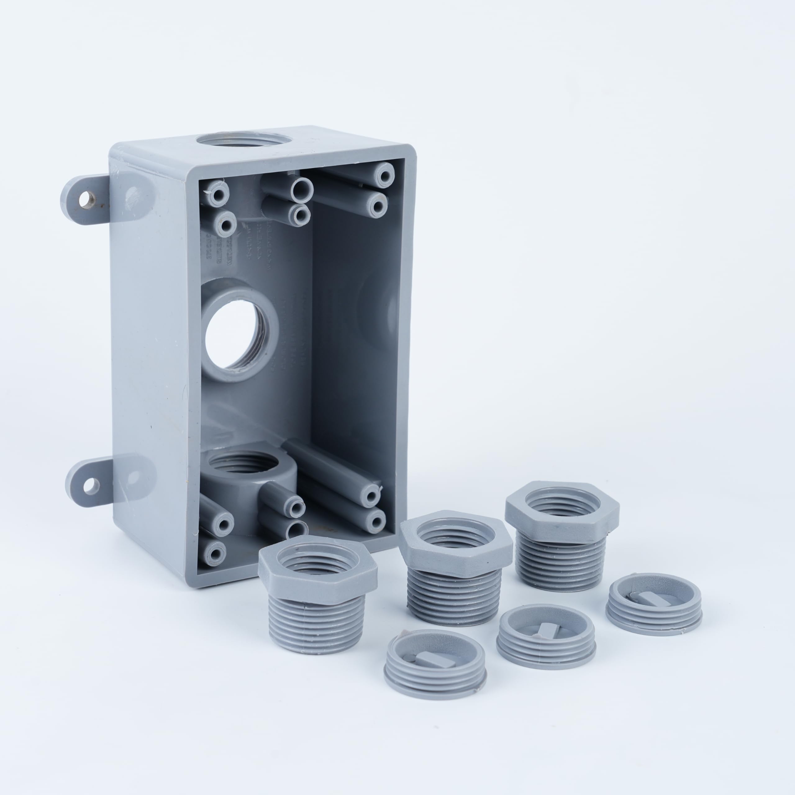 Caja de conexiones eléctrica resistente a la intemperie de 2 o 3/4 pulgadas con adaptadores, gris, instalación en interiores y exteriores (paquete de 4 unidades)