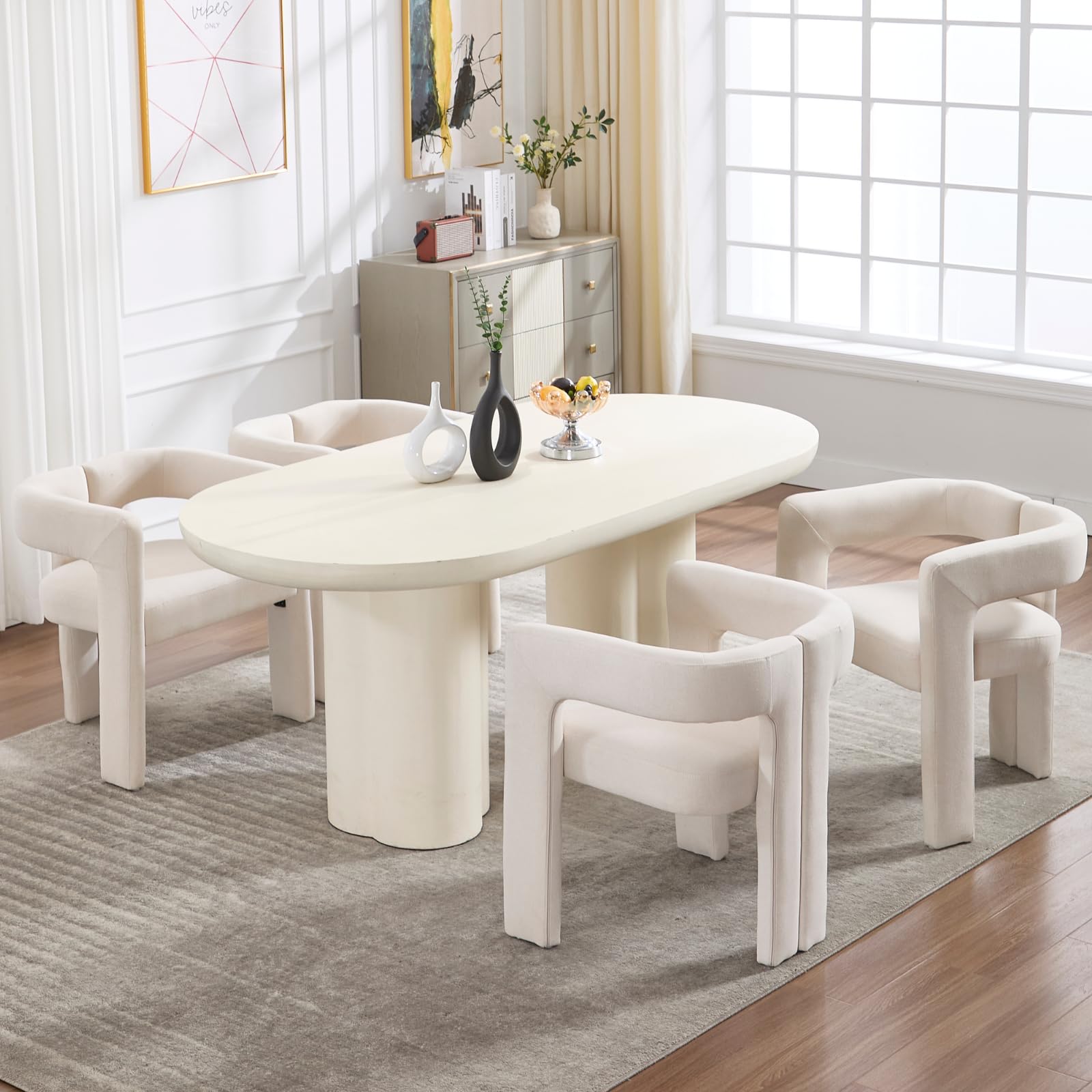 Ya-Home Modern Dining Chairs Set of 4, Upholstered Side Chairs Linen Fabric Guest Chairs with Barrel Backrest Armchair for Dining Room Living Room,