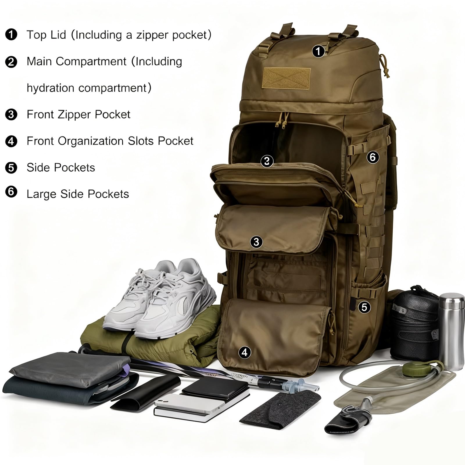 Mochila Táctica 75 L Mochila Militar Grande Mochila con Funda Lluvia Sistema MOLLE | Unisex para Acampar Senderismo Montañismo Excursionismo Desplazamientos Diarios Pesca Caza