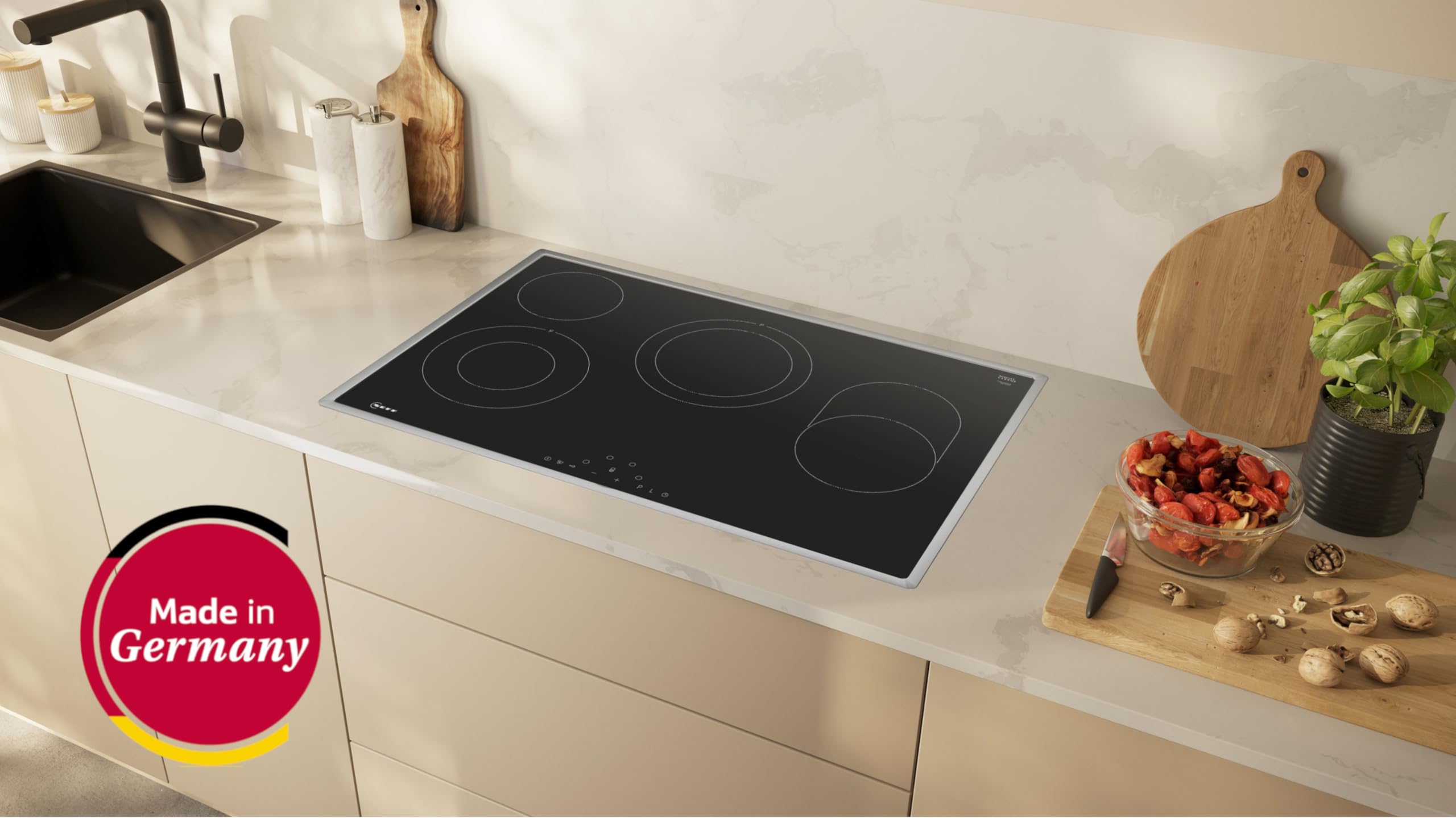 NEFF T18SDH9L0, N 70, Elektrokochfeld, autarkes Glaskeramik-Kochfeld 80 cm breit, Touch Control, Powerstufe, Bräterzone, aufliegend, Schwarz