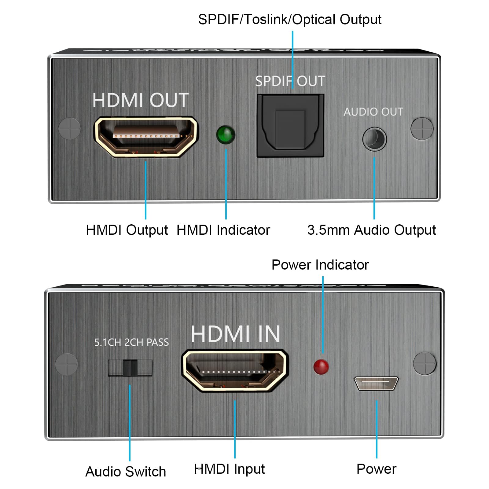 AMANKA HDMI Audio Extractor 4Kx2K, Convertisseur HDMI Optique HDMI pour Xbox PS4 Blu-Ray 3D Aluminum