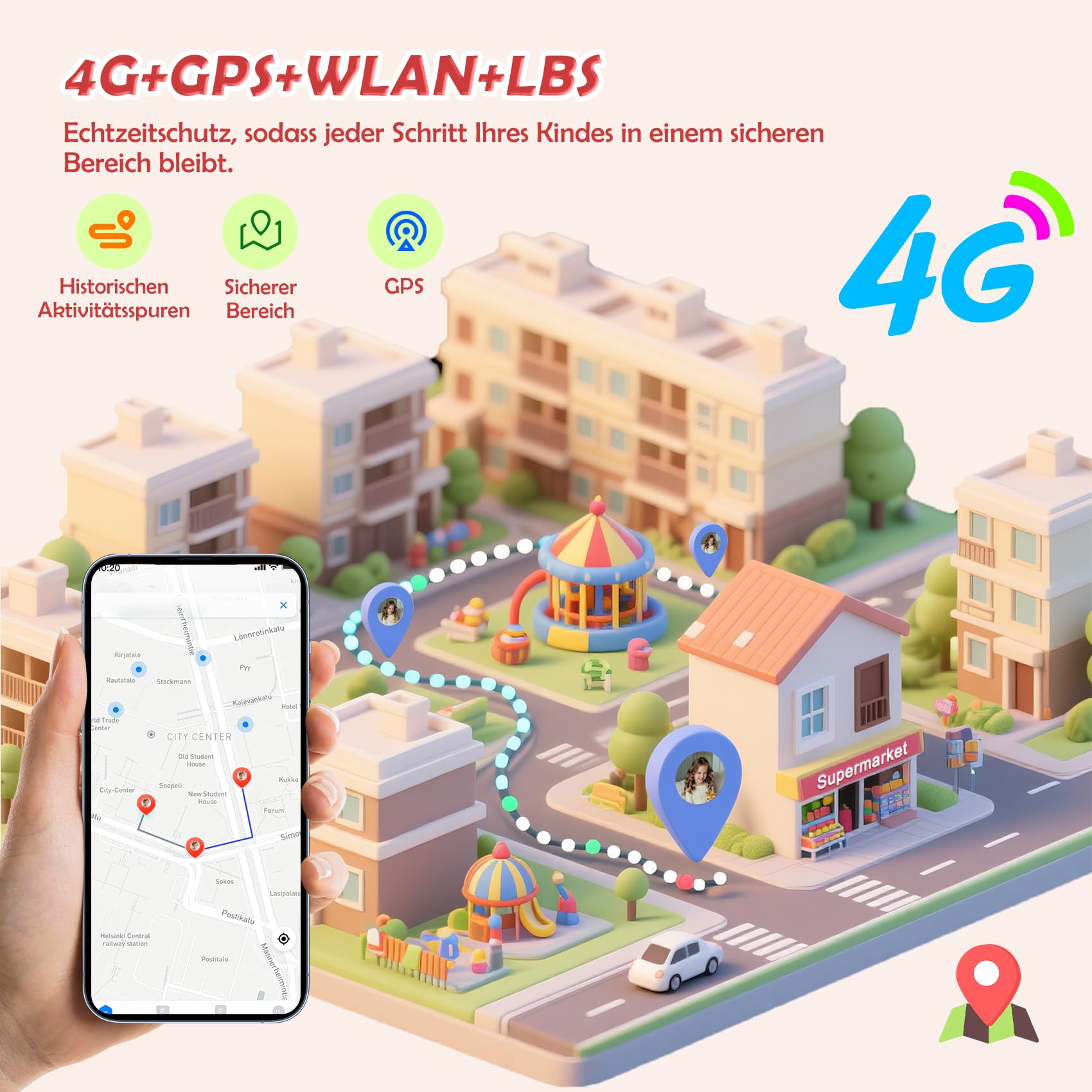 4G Smartwatch Kinder - Kinder Telefonuhr mit SIM-Kartenslot, Telefonanruf, Sprachchat, GPS, SOS Notruf, Taschenlampe, Schulmodus, Schrittzähler, Kinderuhr für Mädchen Geschenke 4-12 Jahren