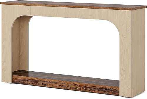 Miniatura 8 de Tribesigns Mesa consola de 55 pulgadas con luces LED, mesa de sofá estrecha de 2 niveles con almacenamiento, entrada de madera detrás del sofá para