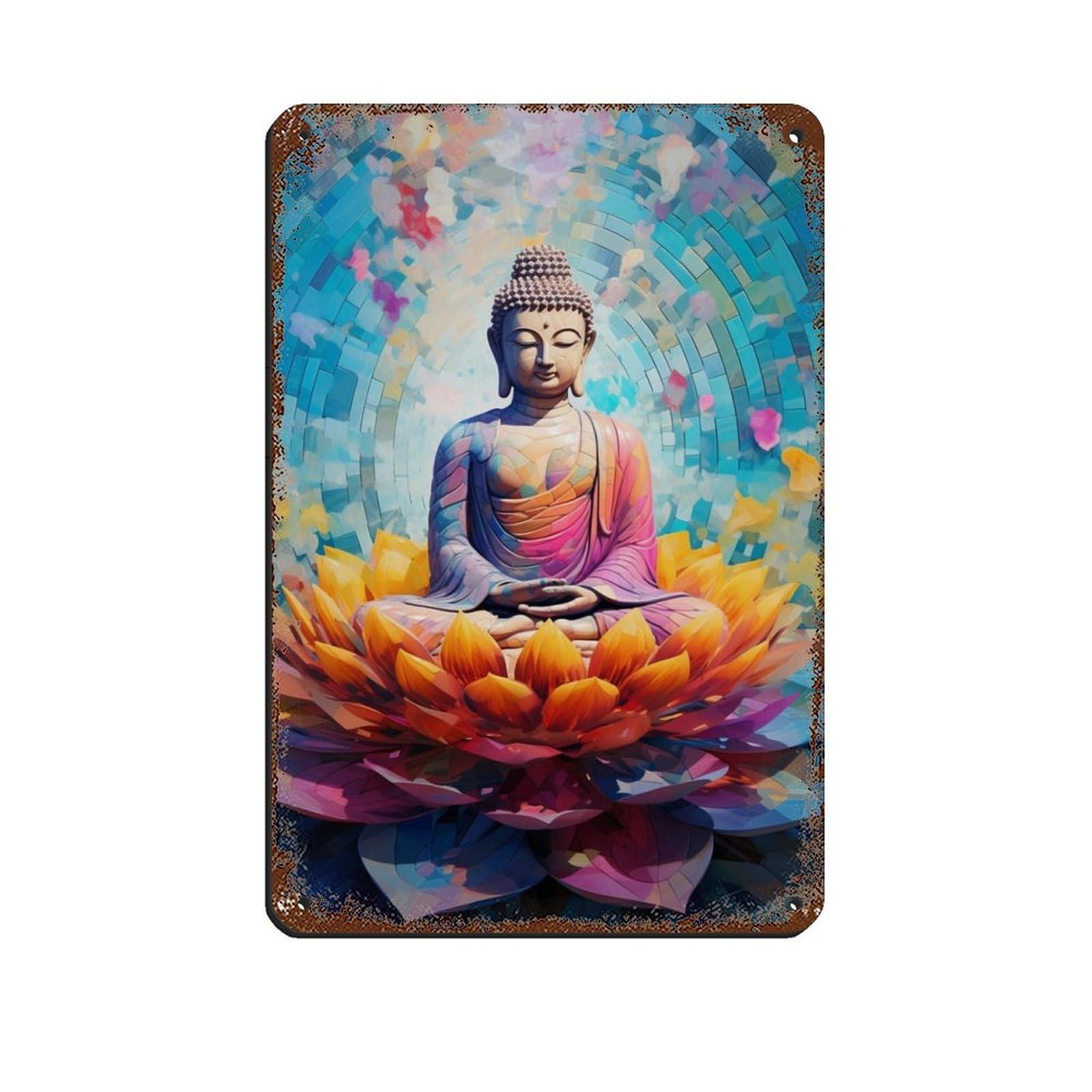 Bronze Buddha Decor,Buddha Flower Art Retro Poster Metal Tin Sign Chic Art Retro Iron Painting Bar People Cave Cafe Family Garage Poster Wall Decoration 8x12inch(20x30cm)