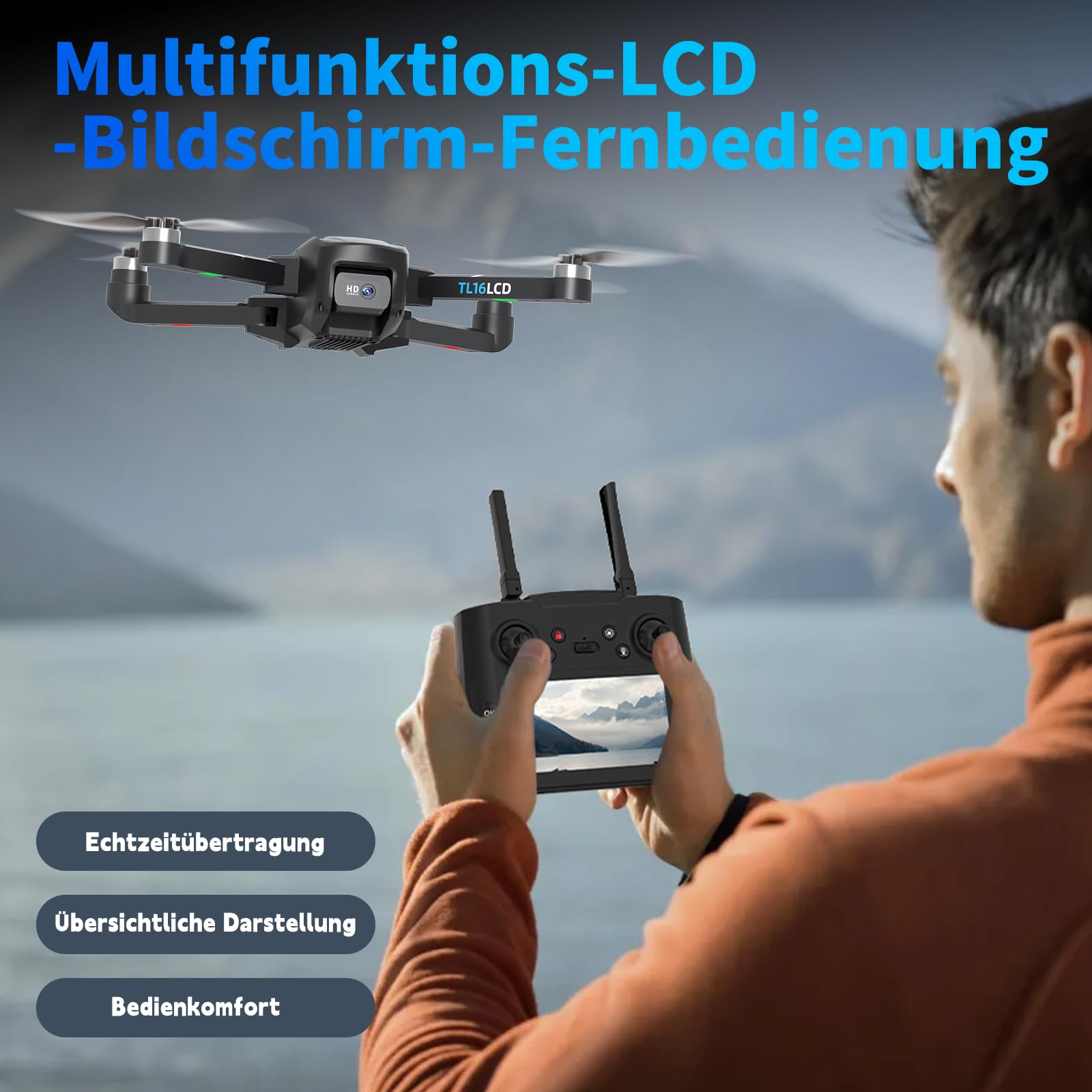 Drohne mit Kamera 4K für Erwachsene, Drohne mit 4,5'' LCD Fernbedienung Follow Me Automatische Rückkehr 5G Langstreckenübertragung GPS Drone RC Quadrocopter FPV Drohnen für Anfänger