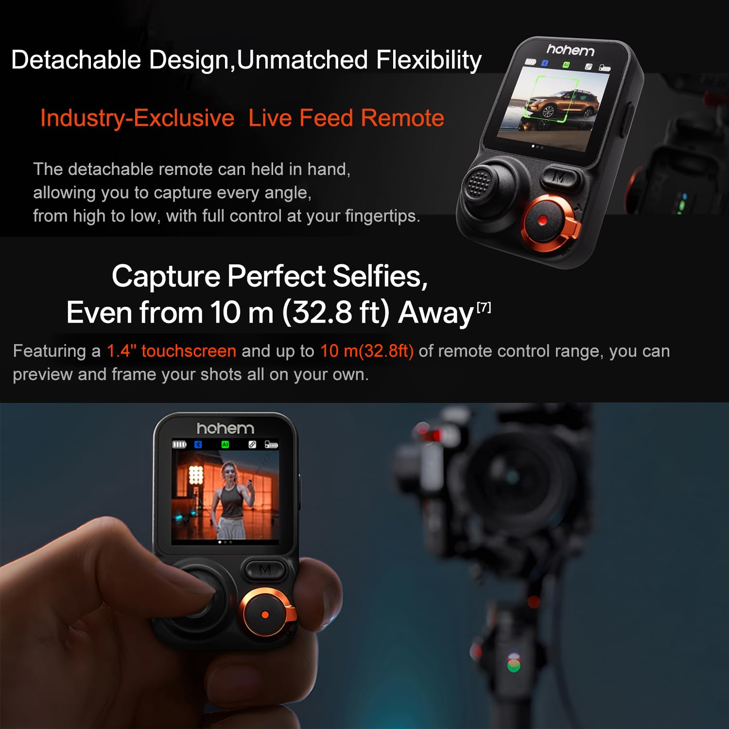 hohem iSteady MT3 Pro Kit avec mini moteur spot et poignée tournante, stabilisateur pour appareils photo Canon, Sony, Panasonic, Nikon, Fujifilm, GoPro, charge utile de 2,5 kg, suivi AI, télécommande