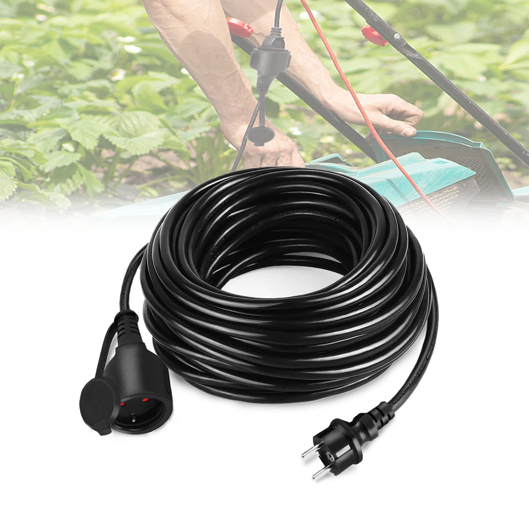 Froadp Rallonge de 20 m - 230 V - Avec prise européenne et capuchon de protection - Câble de chantier IP44 - Rallonge pour l'intérieur et l'extérieur (noir)