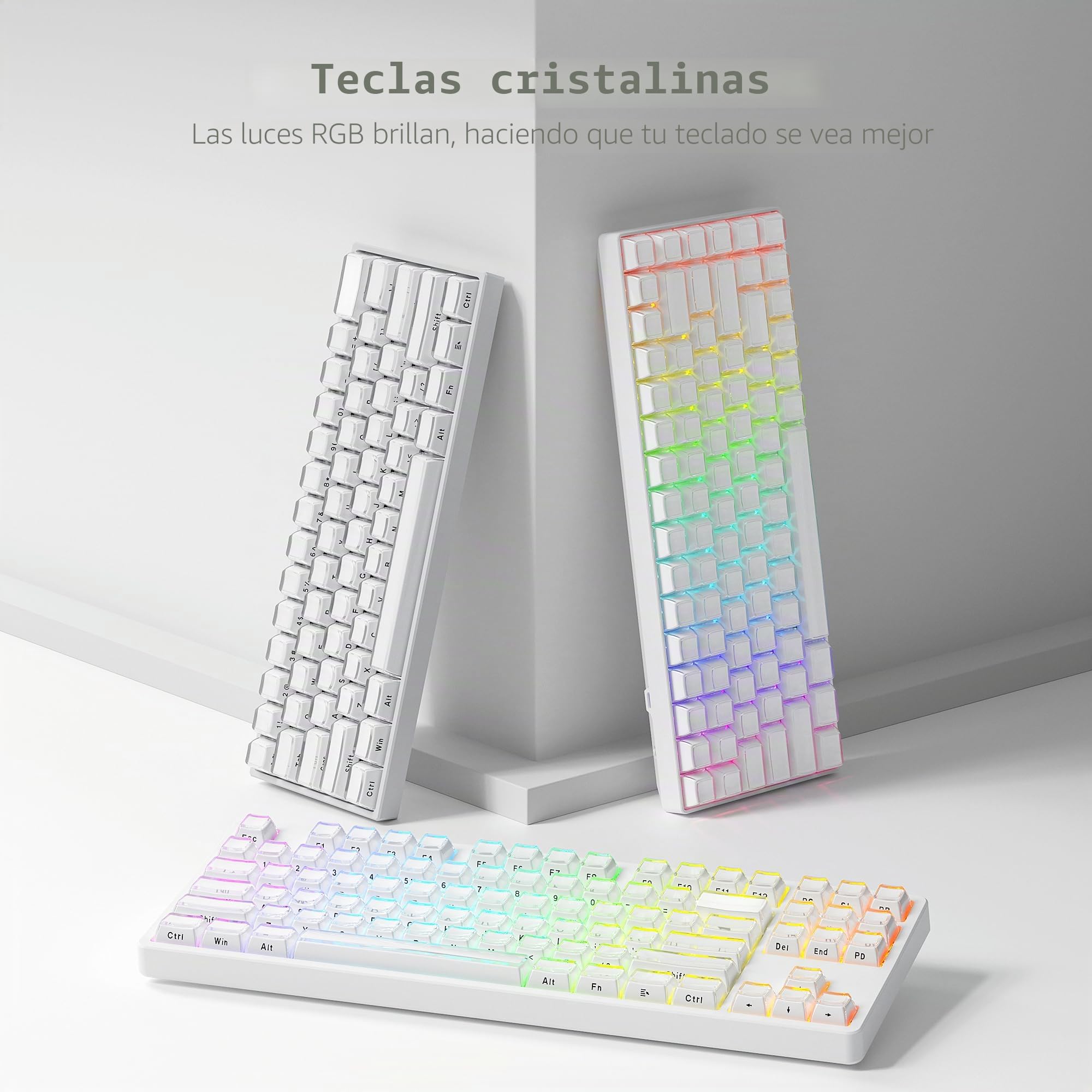 Womier Crystal Jelly - Teclas para Teclado mecánico (no necesariamente españolas), 60, 65, 75 y 100%, impresión Lateral, Lindas Teclas de Perfil OEM, Cherry Gateron MX de 113%, Blanco