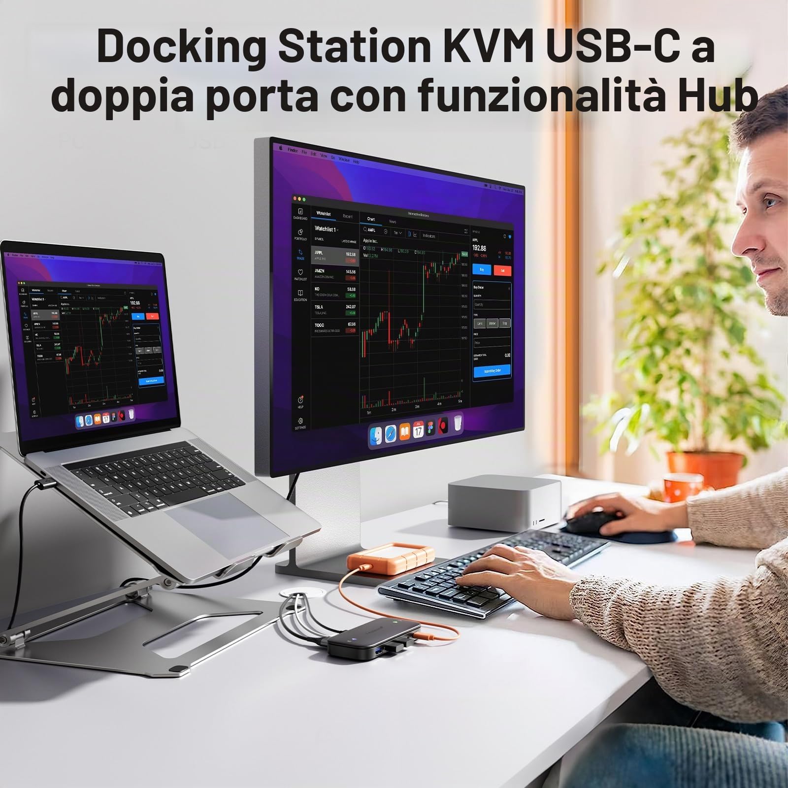 Lemorele Switch KVM USB C con Pulsante Unico per 2 Dispositivi, Supporta Video/Audio 4K 60Hz, Ideale per Workstation e Intrattenimento Domestico
