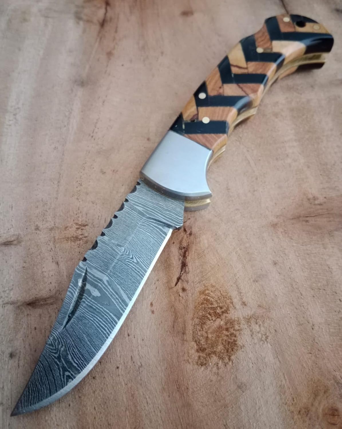 Best.Buy.Damascus1 Pocket Knife Buffalo + Olive wood Damascus pocket knife hunting camping knife Perumim Quality Knife set