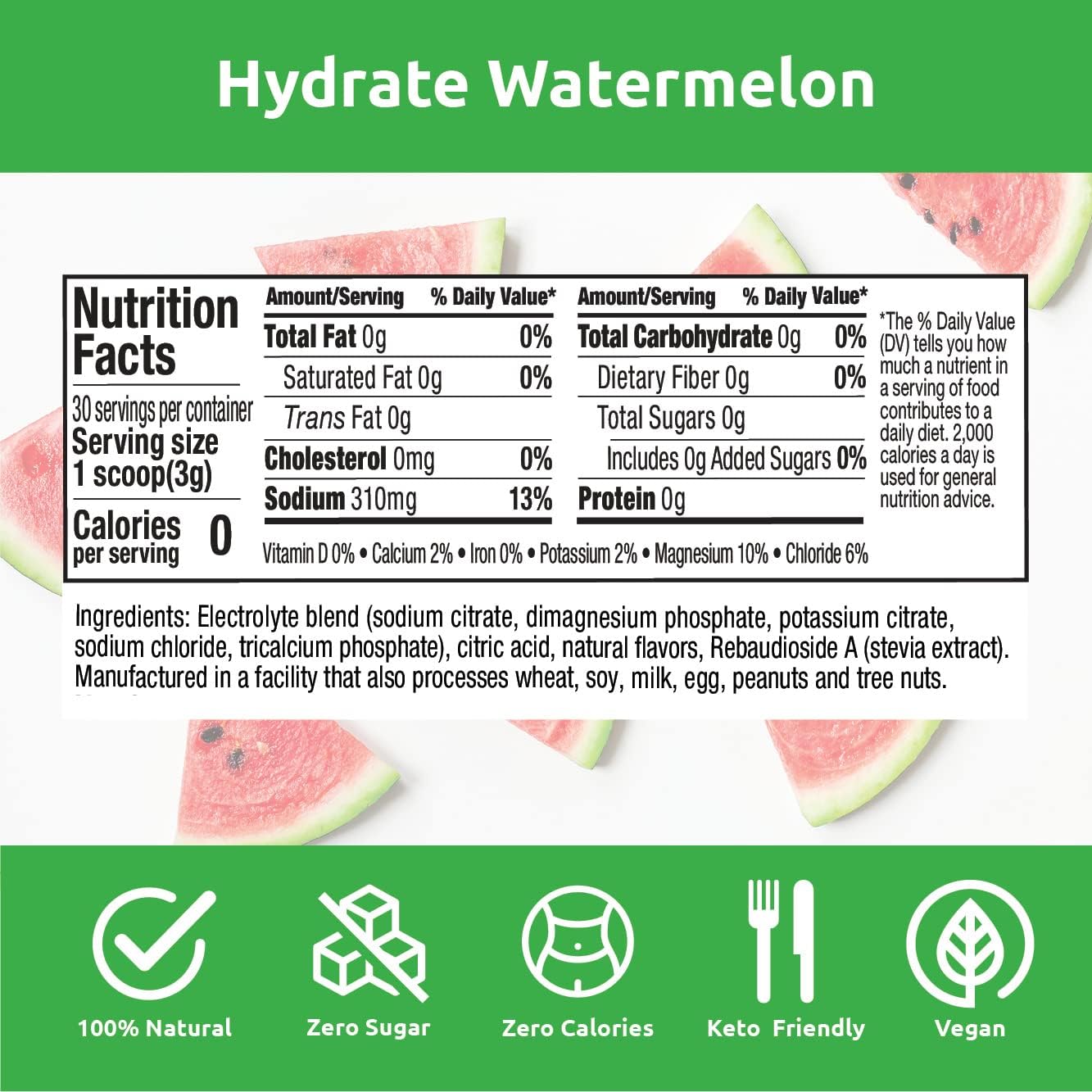UCAN Hydrate Electrolyte Drink Mix, Watermelon, Sugar-Free Hydration Powder, Keto, Non-GMO, Vegan, All Natural, Gluten-Free, 30 Servings (3.15 Ounces) : Health & Household