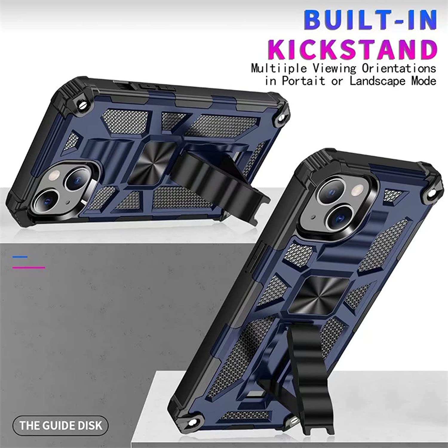 Funda para iPhone 13 13 Mini 13 Pro 13 Pro Max, funda de teléfono de grado militar a prueba de golpes, con soporte magnético de soporte PC duro antiarañazos (color: blanco, tamaño: 13 mini 5.4
