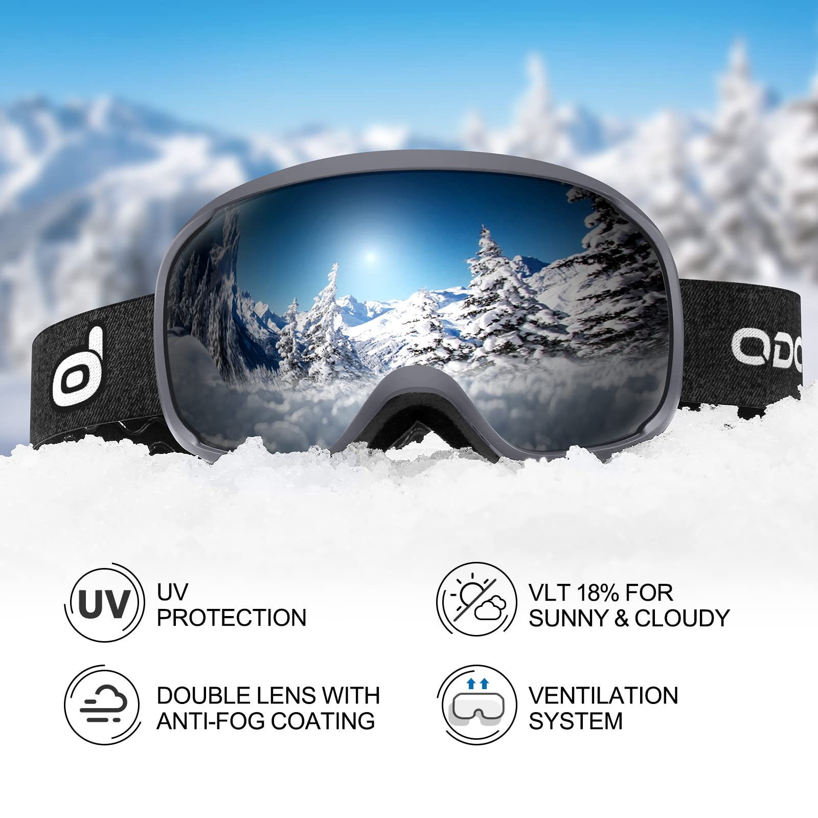 Odoland Casque de Ski, Casque de Ski avec Lunettes, Casque de Neige, Multi-Couleurs, Antichoc, Anti-Vent, Casque de Ski pour Hommes, Femmes et Jeunes, Assurant Sécurité Le Sports de Neige