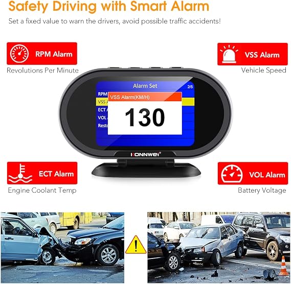 KONNWEI KW206 Car OBD2 HUD Digital Meter Gauge All in One Automotive Trip Computer Smart OBD Speedometer Water Temperature Fuel Pressure Tester for All 2003 and Newer Cars