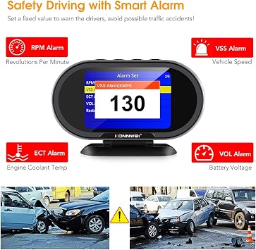KONNWEI KW206 Car OBD2 HUD Digital Meter Gauge All in One Automotive Trip Computer Smart OBD Speedometer Water Temperature Fuel Pressure Tester for All 2003 and Newer Cars
