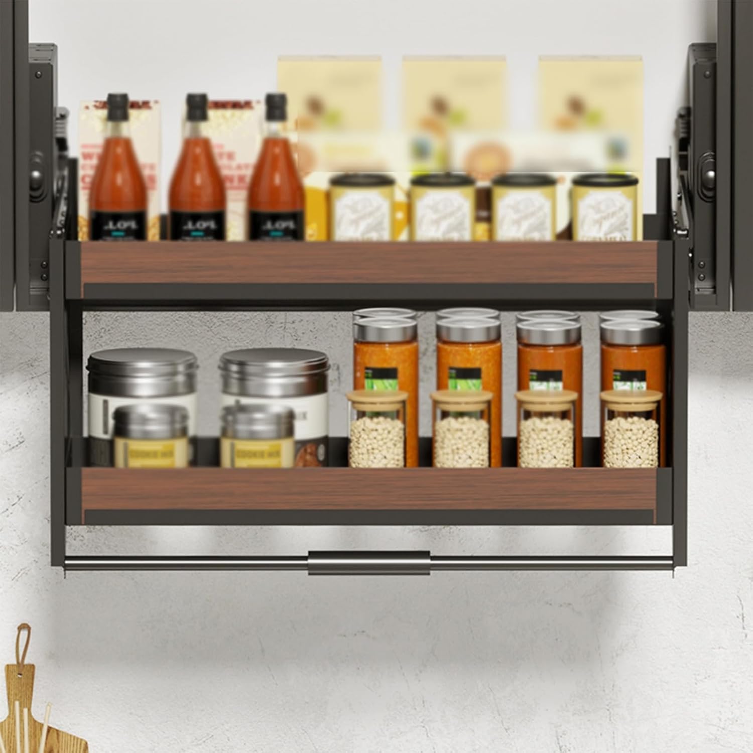 Upper Cabinet Pull-Down Aviation Aluminum Alloy Storage Rack,Double-Layer Storage Basket,Suitable for Bars and Coffee Shops