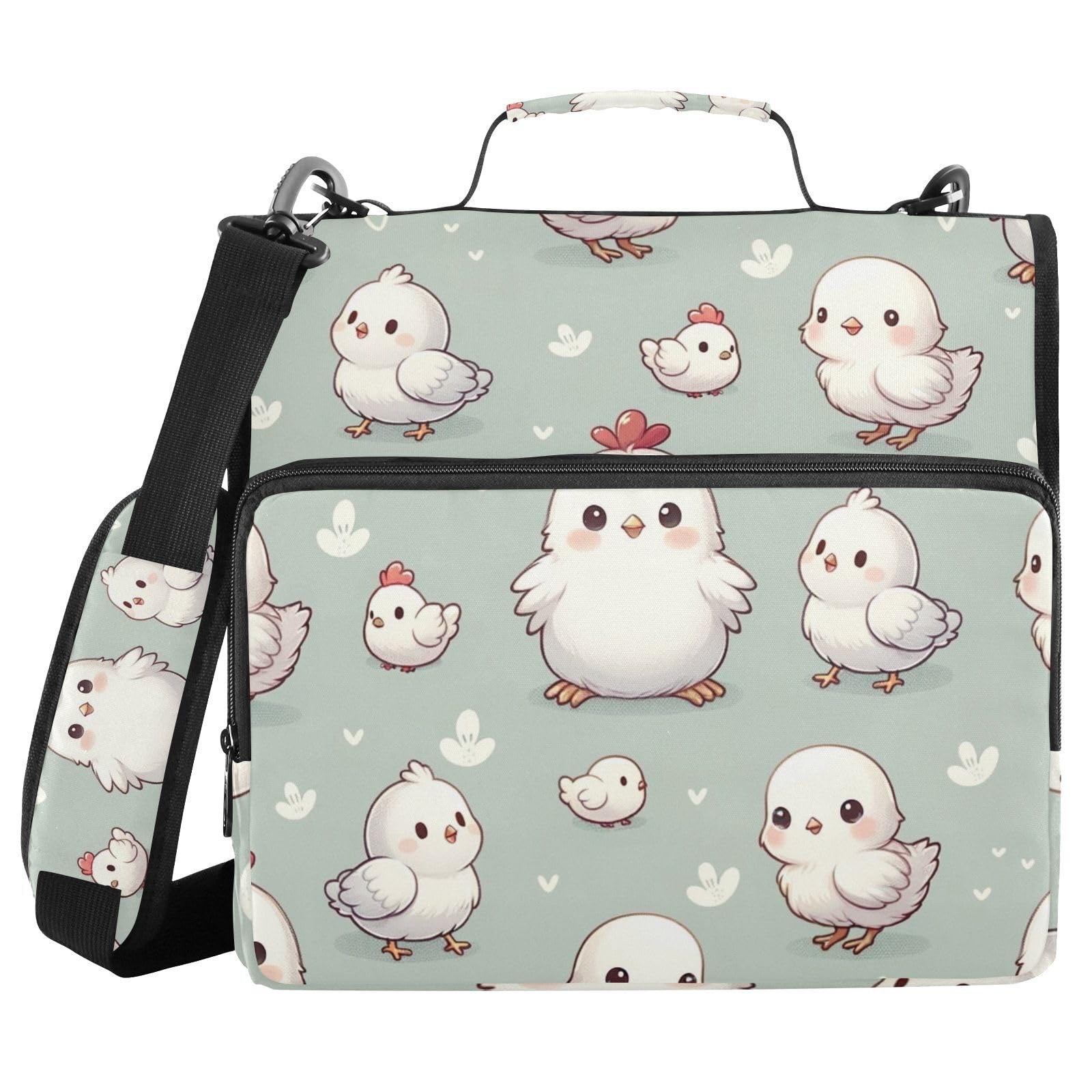 Cute Animal Chicken Farm Zipper Binder Bag 3 Ring Binder with Shoulder Strap Zip Up 500 Sheets Capacity Multi Pockets for School Office Supplies