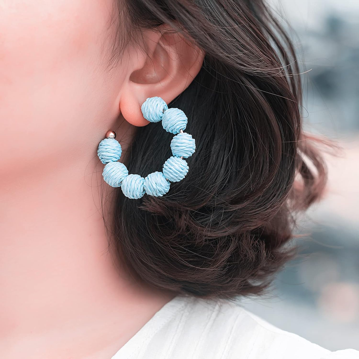 Raffia Hoop Boho Earrings - Cute Rattan Handmade Colorful Earrings for Women - Unique Summer Jewelry - Image 6