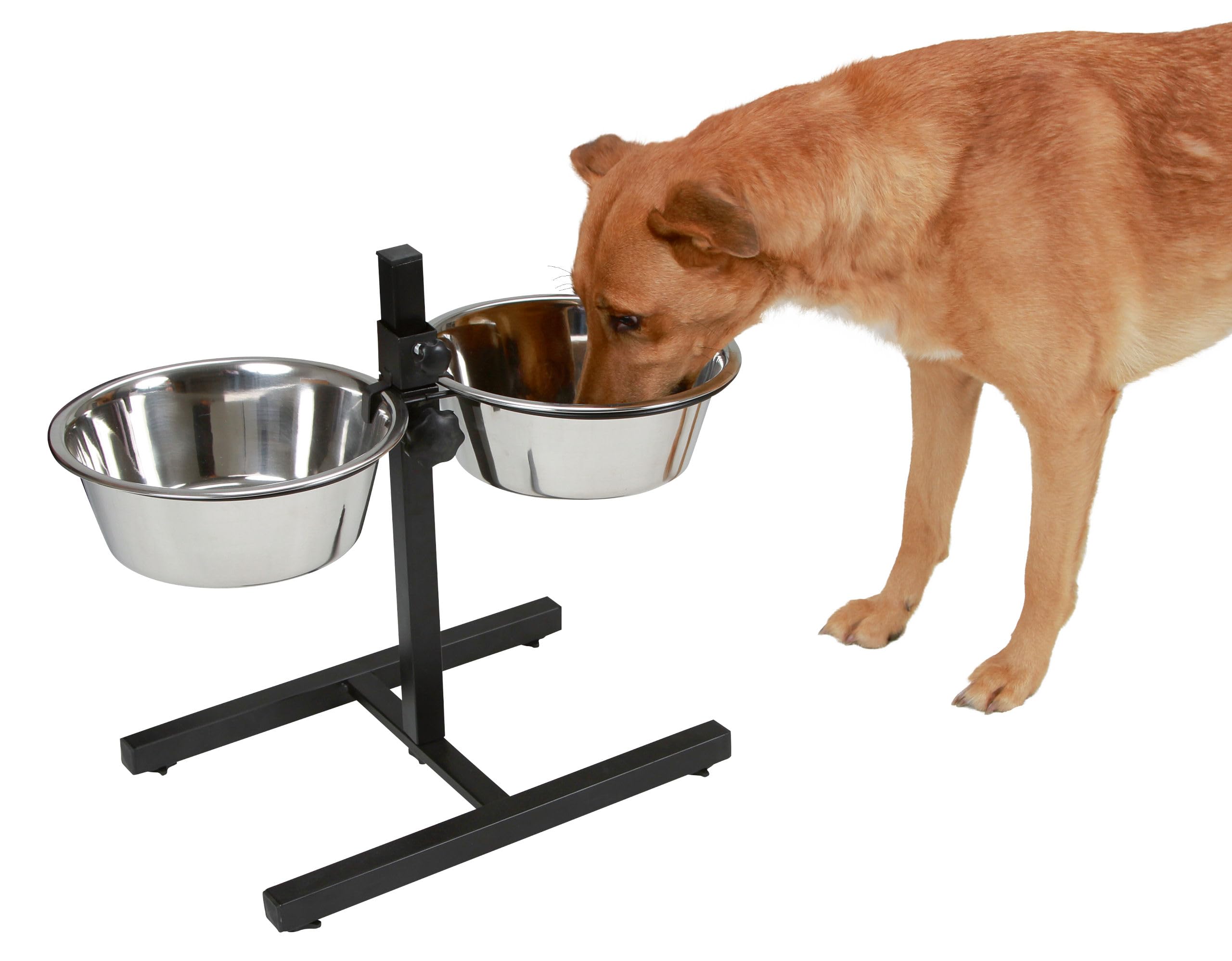 Mangeoire Kerbl avec bols en acier inoxydable, Mangeoire pour chien réglable en hauteur, 2 x 2800 ml, Hauteur 43 cm, Noir