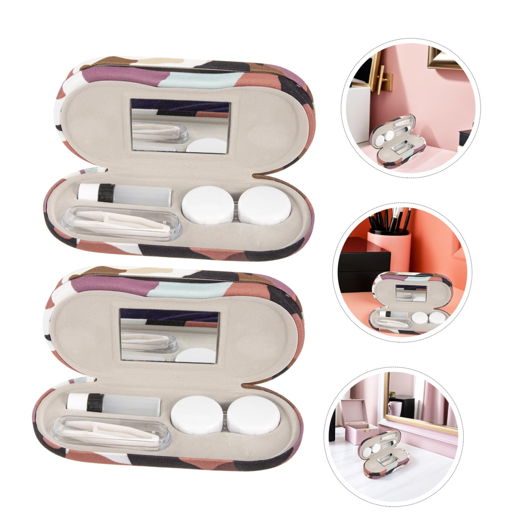 2 Sätze Doppelseitige Brillenbox mit Spiegel und Pinzette Robuster Handgefertigter Zweifach Unterteilter Organizer für Brillen und Kontaktlinsen Stoßfest Tragbar für Damen und