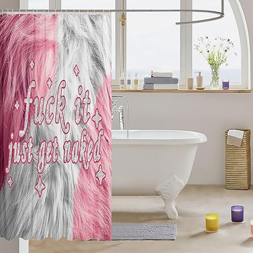 Miniatura 3 de Feelyou Cortina de baño con patrón de piel de vaca para niños, cortina de ducha para niños, diseño de vaca rosa, decoración de baño, juego de