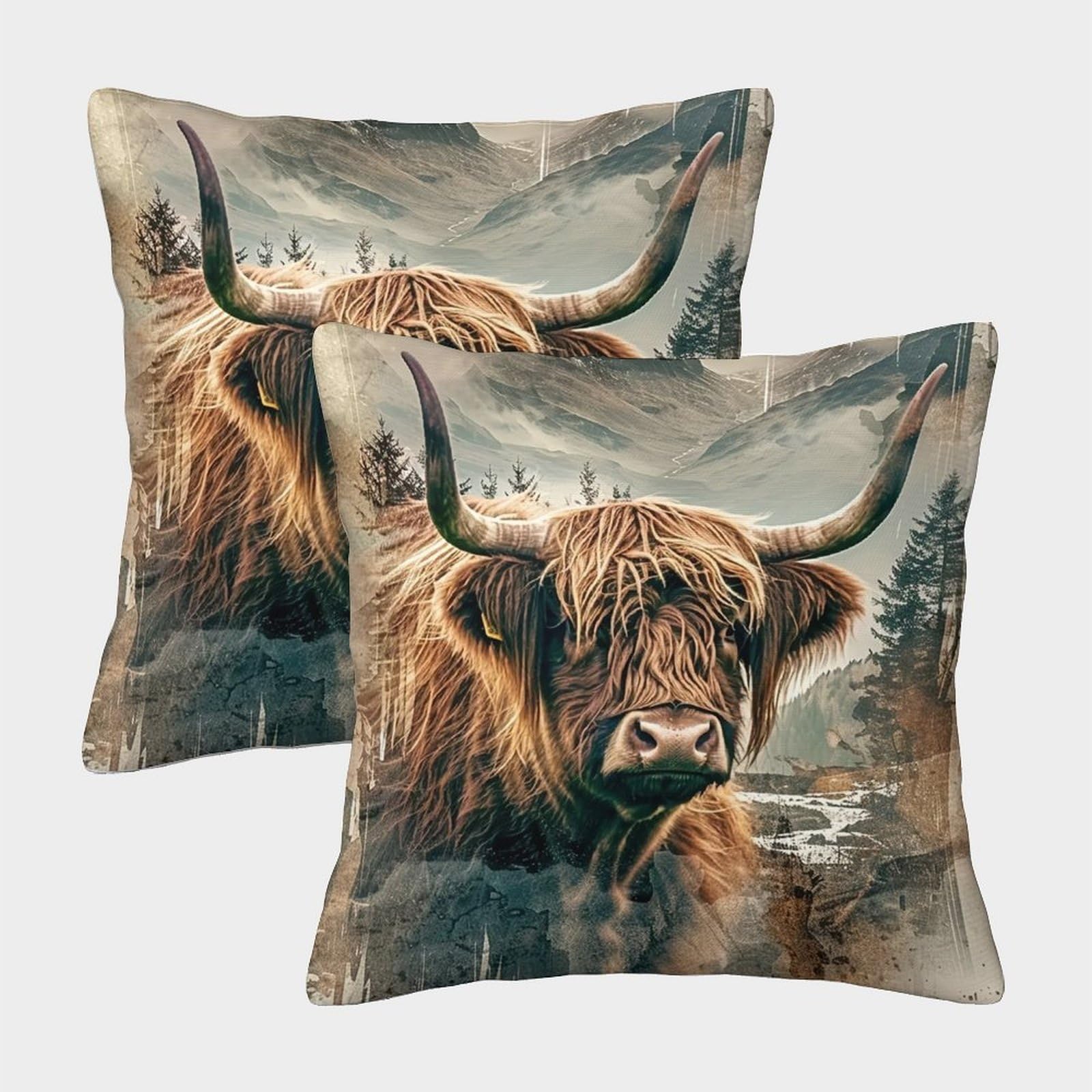 FELASBUID ScottishCattleWildNatureDesign Pillow Covers 2 Pack Cozy Pillowcase Cushion Covers with Zipper Decor for Couch Livingroom 40x40cm