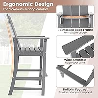 Vista 4 de Giantex Silla Adirondack de 52 pulgadas de alto, taburete de bar de polietileno de alta densidad para exteriores con respaldo ergonómico