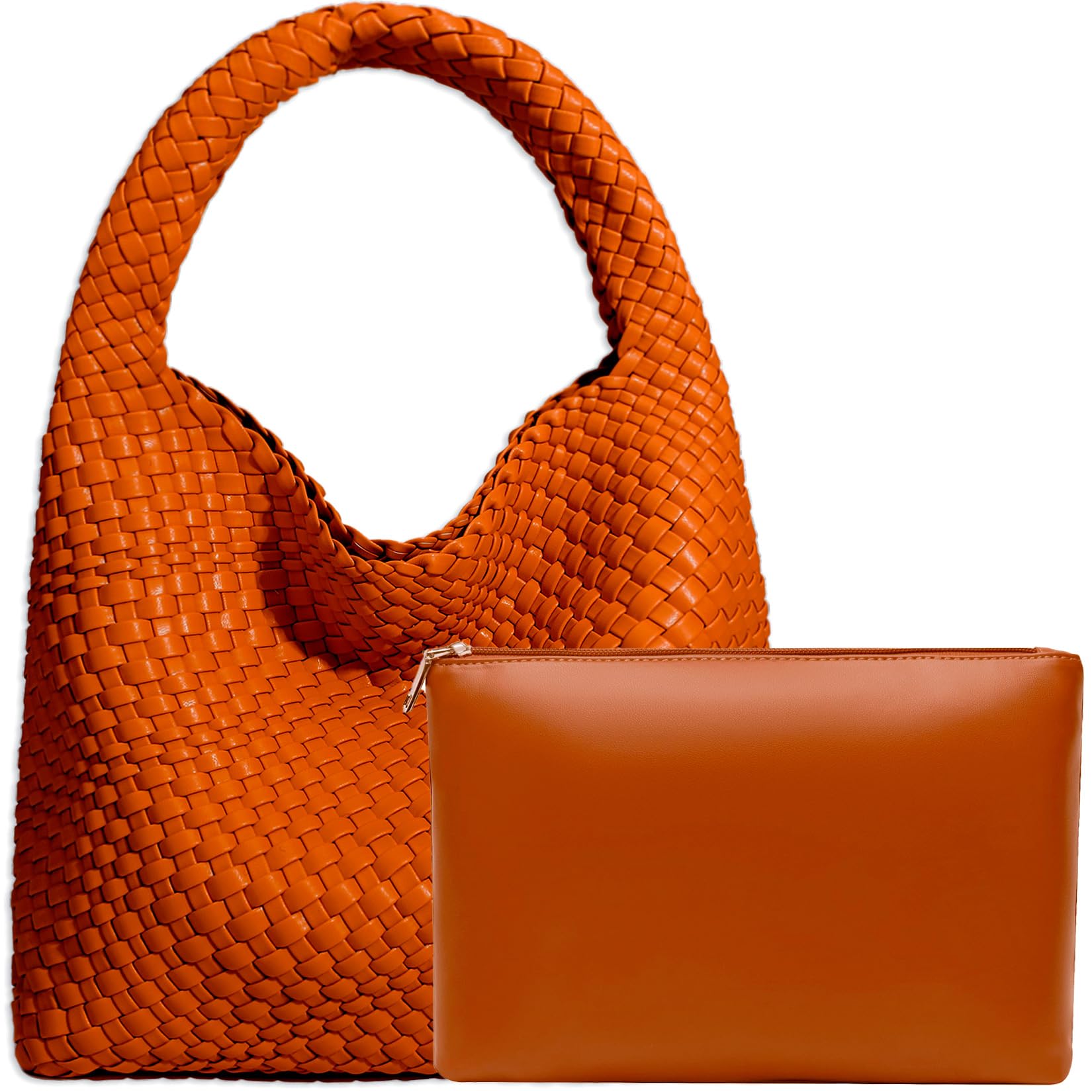Women Vegan Leather Hand-Woven Tote Handbag Fashion Shoulder Top-handle Bag All-Match Underarm Bag with Purse