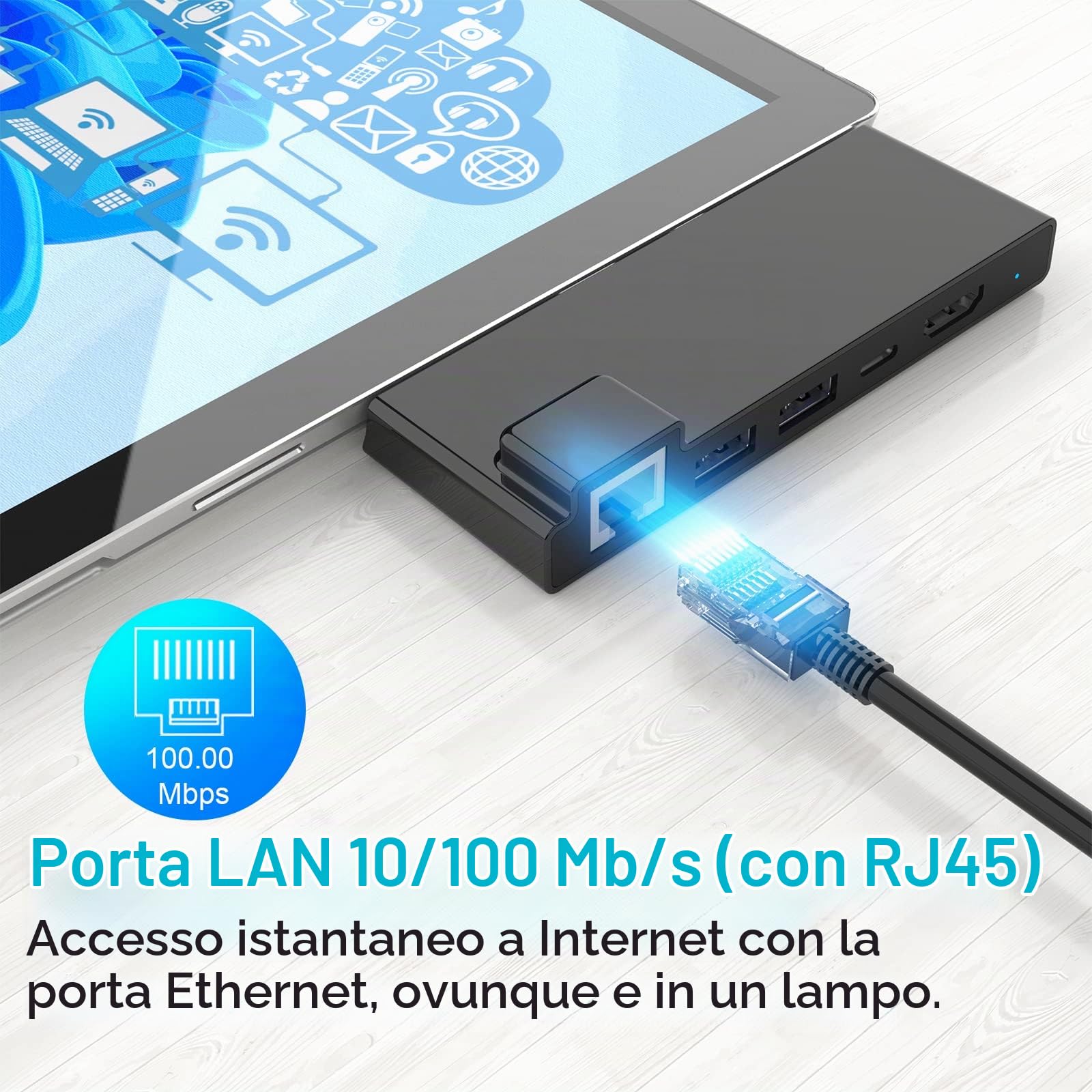 Surface Pro 7 Hub, Rocketek 7-in-1 Microsoft Surface Pro 7 dock con HDMI 4K / 60Hz, Adattatore Ethernet 1000M, PD 60W Type-C Caricare, slot SD/TF, 2 porte USB 3.0 - solo per Surface Pro 7