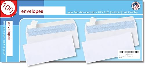 100 sobres de seguridad #10 para negocios, sin ventana, patrón de tinte interior de seguridad, cierre de pelado y sellado, tamaño 4-1/8 x 9-1/2 disponible en Yaxa Costa Rica