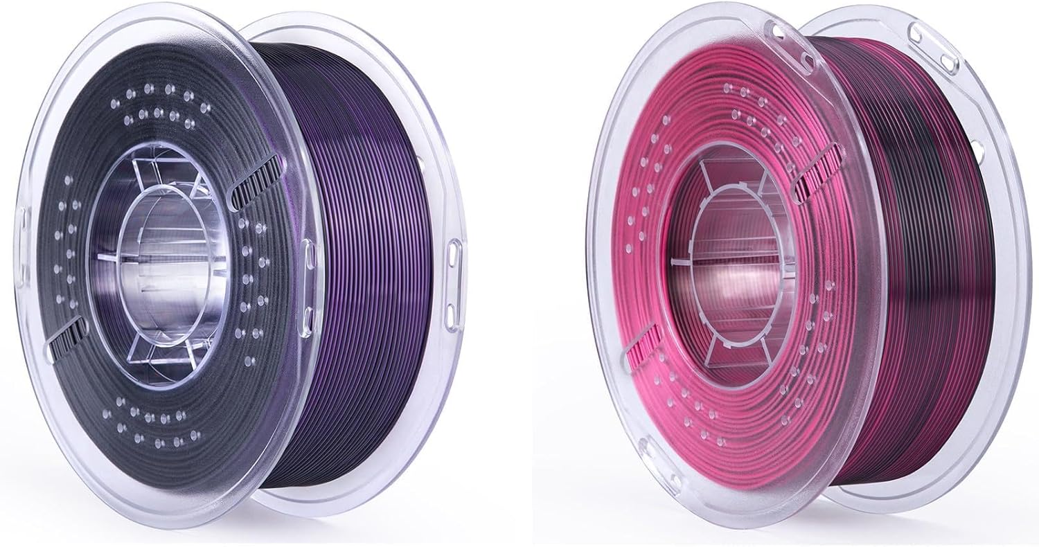 Silk PLA Filament Dual Color Black Purple 1KG & Silk PLA Filament Dual Color Black Red 1KG