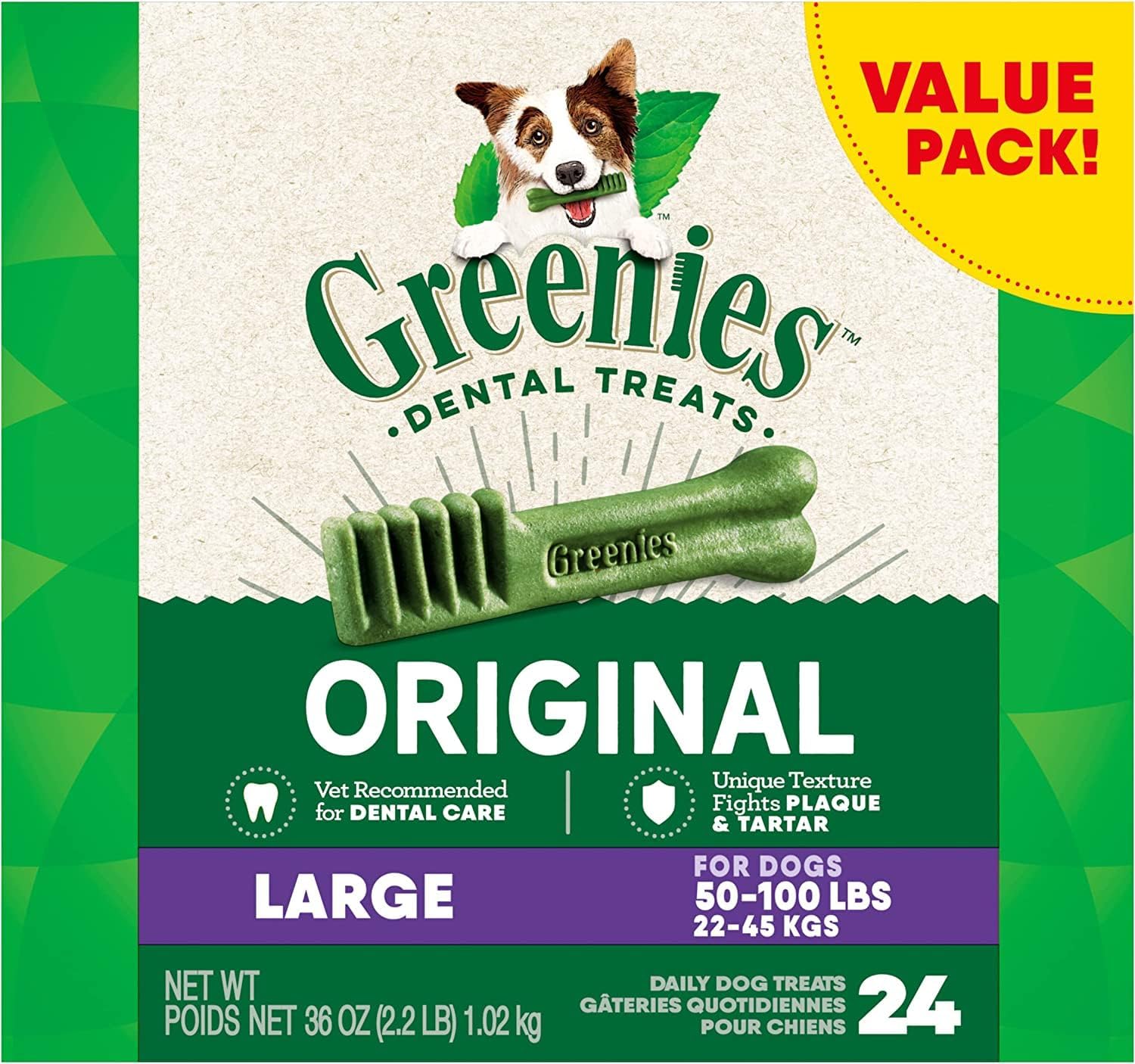 GREENIES Dental Chews Value Tub 36 Oz Large Dog, Pack of 6