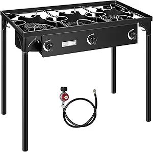 VIVOHOME 225,000 BTU Outdoor 3-Burner Propane Gas Stove, Heavy-Duty Camping Cooker with Detachable Legs Stand, Ideal for Backyard, Camping, and Outdoor Cooking