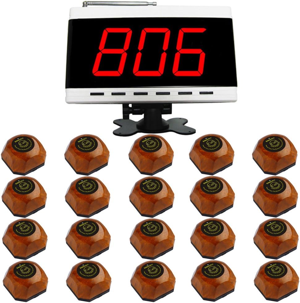 Wireless Restaurant Table Call System,Waiter Caller Get Attendant Press,1 Display 20 Bells