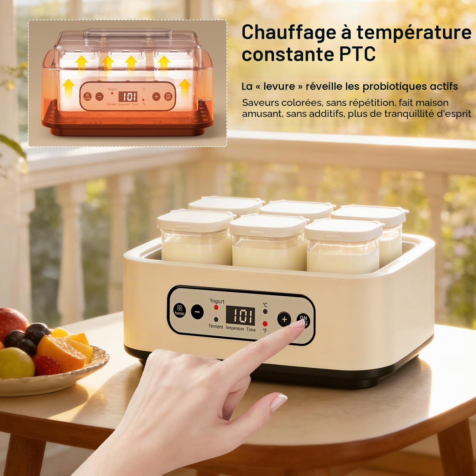 Yaourtière, Yaourtiere 1,6 L avec 6 Pots de 250 ml Yaourtière Électrique avec Minuterie Réglable de 1 à 99 Heures Contrôle de la Température de 21 à 48 °C et Écran LCD pour Yaourt Natto et Vin de Riz