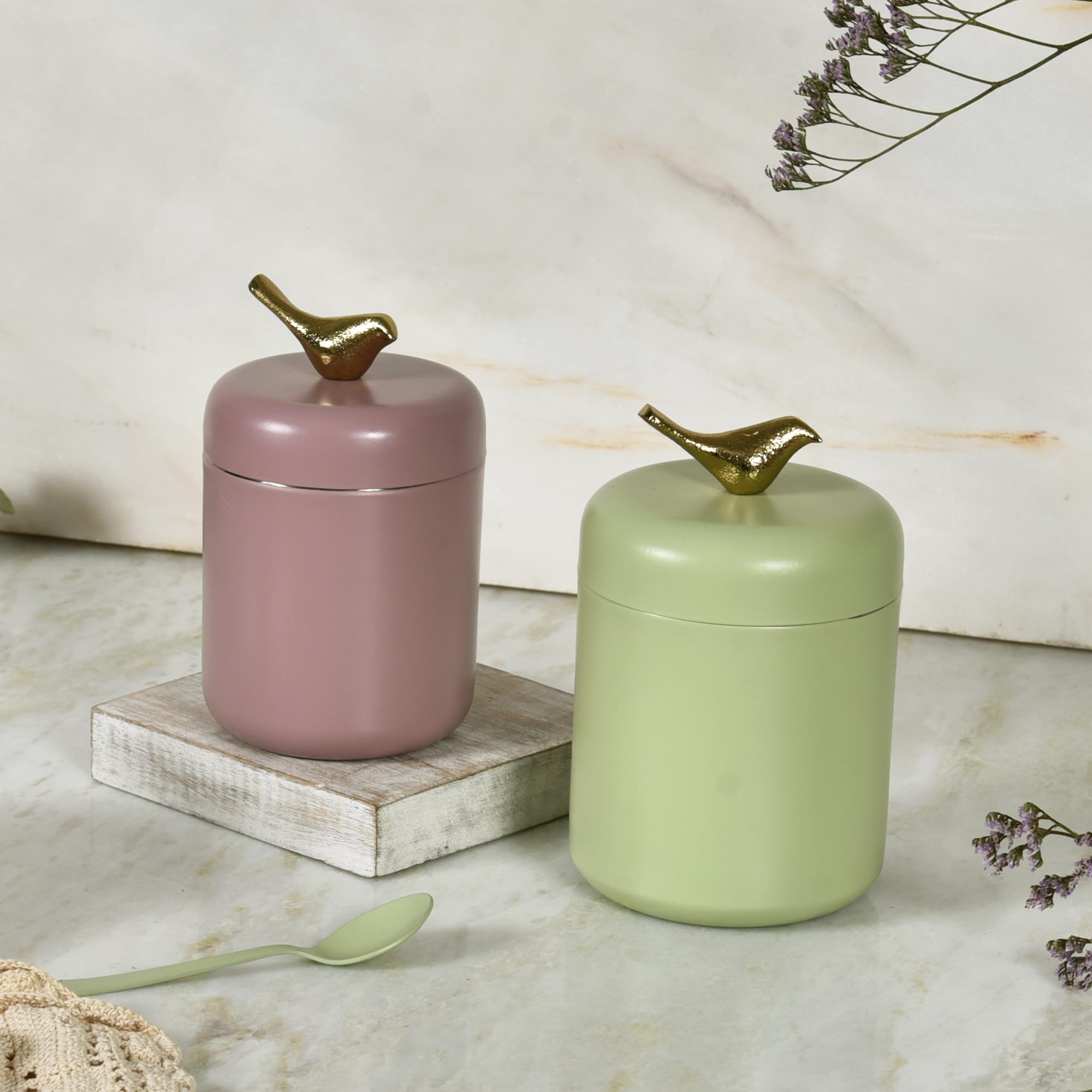 Elan Stainless Steel Canister Jar | Container set for Tea Coffee and Sugar Storage Box Dabba Container 400 ML For Home and Kitchen Air Tight Pantry Organizers Containers (Set of 2, Fern green & Mauve) (B0D31LYW6J) Amazon Price History, Amazon Price Tracker