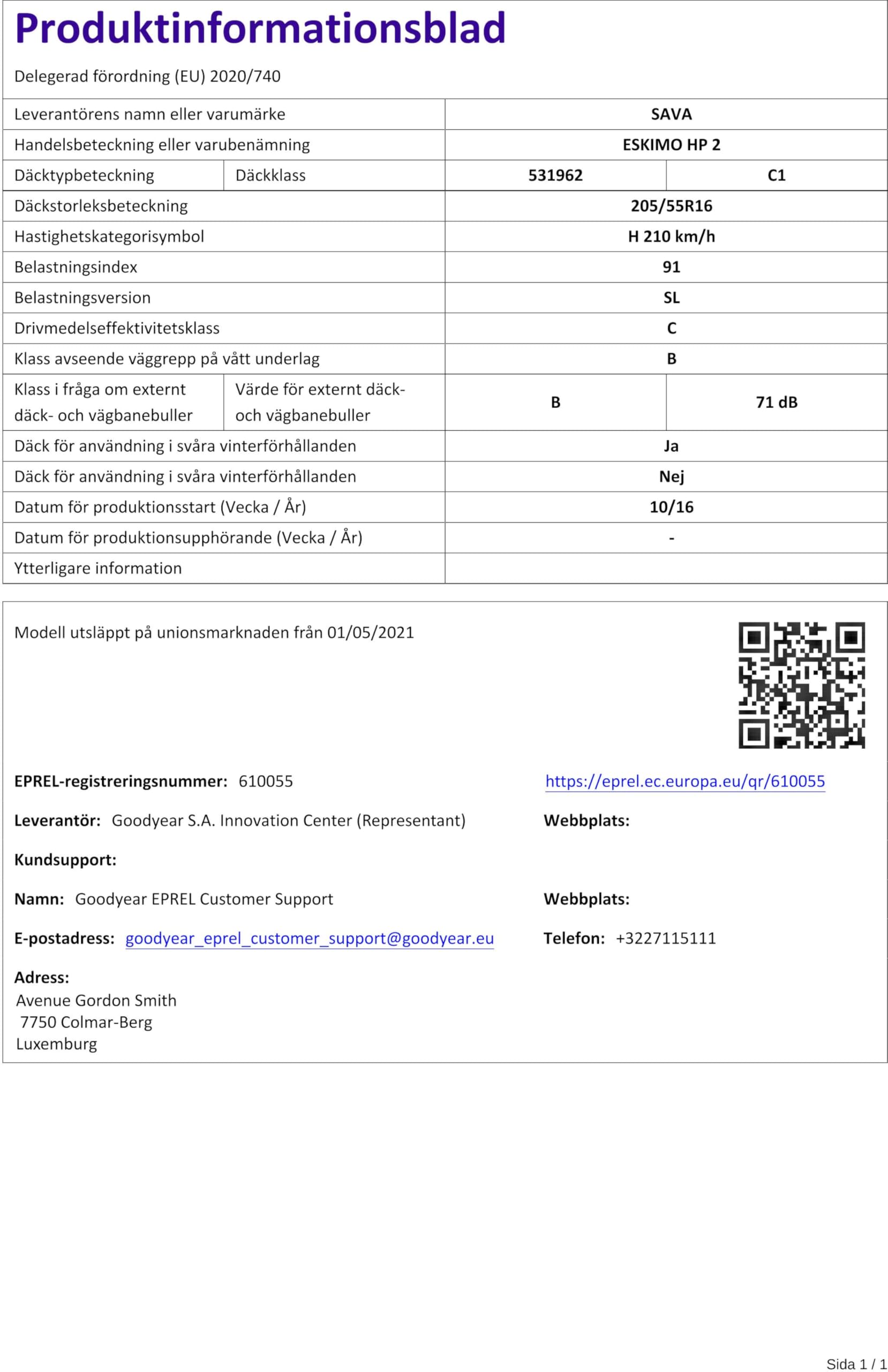 Sava Eskio HP 2 M+S - 205/55R16 91H - opony zimowe
