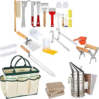 Kit d'Outils d'Apiculteur Materiel 26 Pièces,Apiculture Materiel,Outils Et Accessoires Apicoles,Comprend Une Brosse à Abeilles,Un Crochet En j,Etc.,Convient Aux Apiculteurs Professionnels Débutants