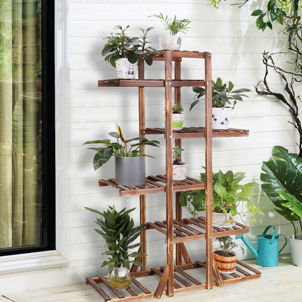 unho Porte Plante Bois Intérieur: Étagère Plantes de 6 Niveaux pour Intérieur ou Extérieur Support Pot de Fleurs Polyvalent Idéal pour Maison Jardin Balcon Terrasse Bureau - 130x90x28cm