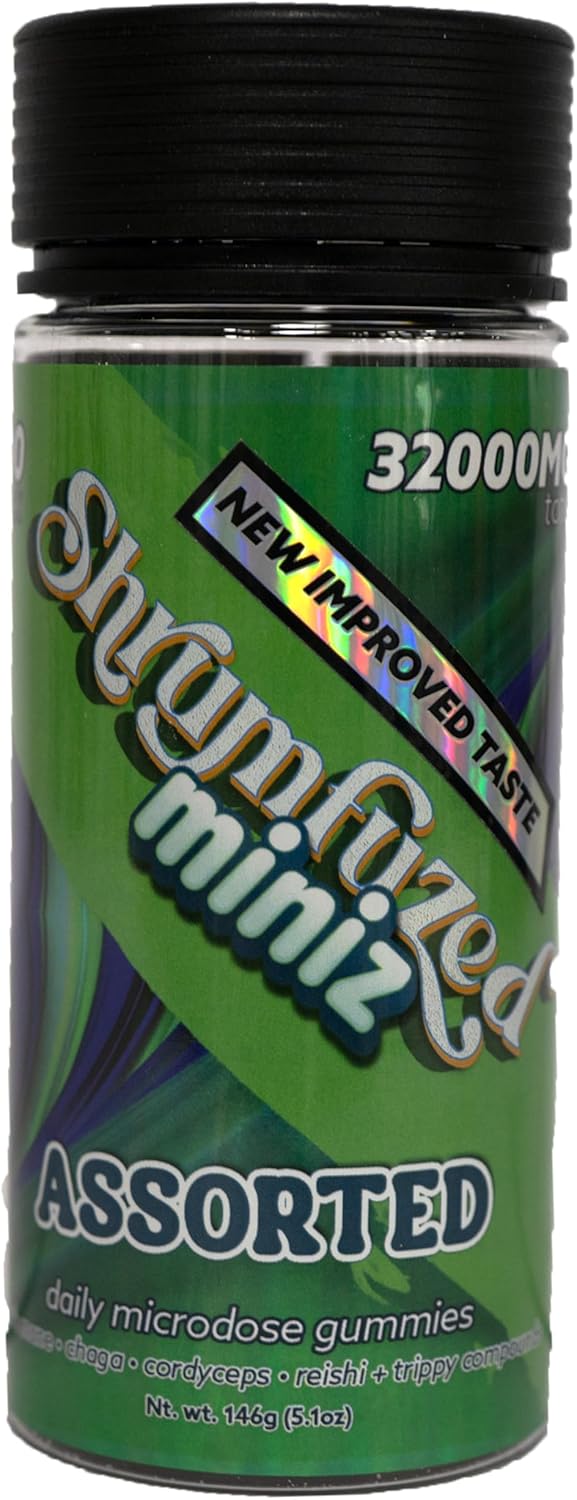 Shrumfuzed Miniz - Proprietary Nootropic Gummy 32000mg - Now with New Improved Taste - Lion's Mane, Reishi, Chaga, Cordycep, and Proprietary Nootropic Mushroom Blend (100pk, Assorted)