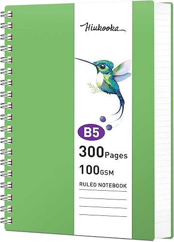 HIUKOOKA Cuaderno de espiral B5 con rayas universitarias, cuaderno grande de 300 páginas, cuaderno encuadernado en espiral con cubierta de PVC, 7.48